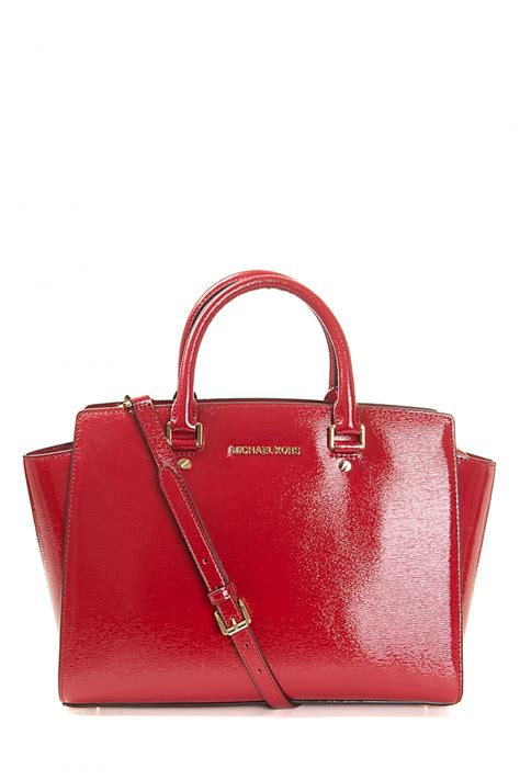 michael kors selma md satchel red leather